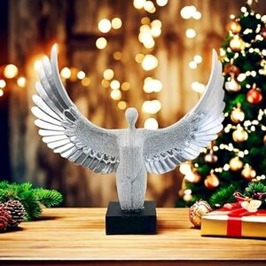 SILVER SCULPTURE WINGED LADY CRYSTAL ICED OUT